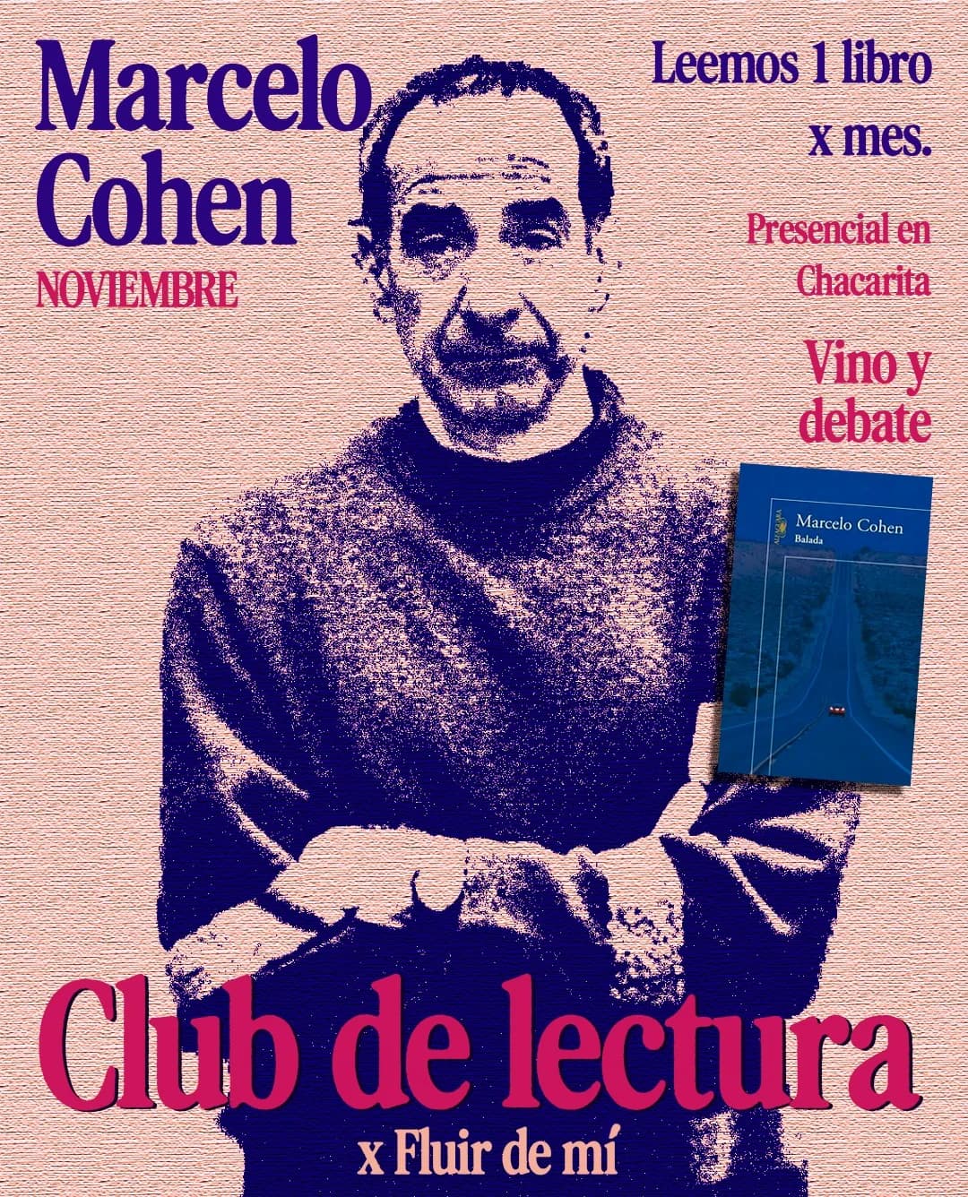 Flyer del club de lectura de Noviembre: Balada, de Marcelo Cohen